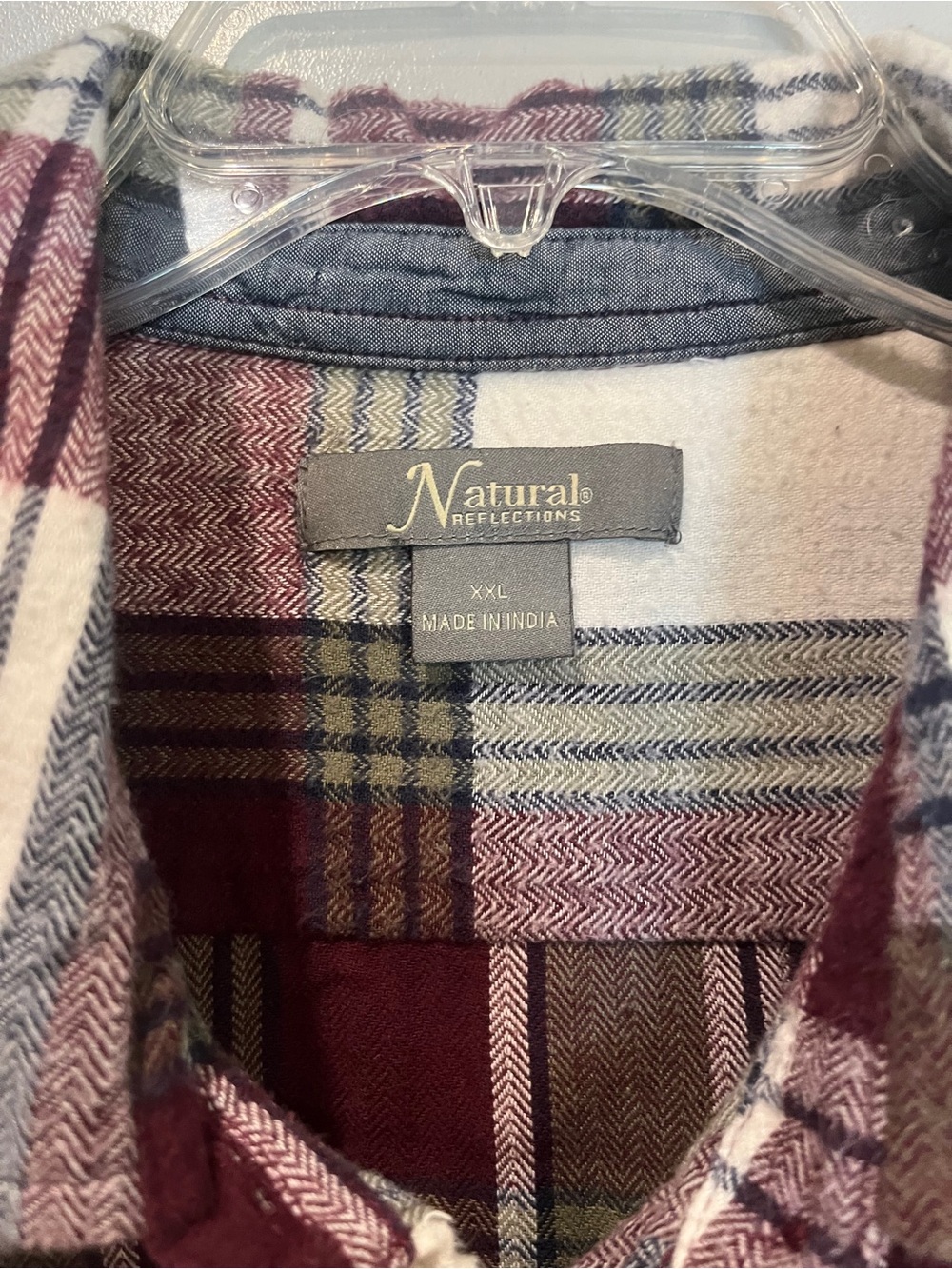 Natural reflections burgundy & olive green plaid woven flannel button down. - Picture 2 of 6